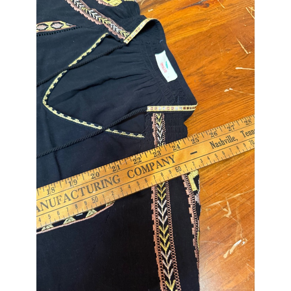 Hummingbird Black Embroidered Boho Peasant Blouse Tassel Tie S HT10991H - Picture 5 of 9